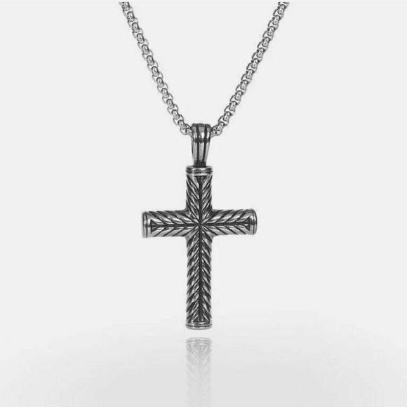 Mens Stainless Steel Vintage Cross Pendant Necklace - Picture 4 of 5